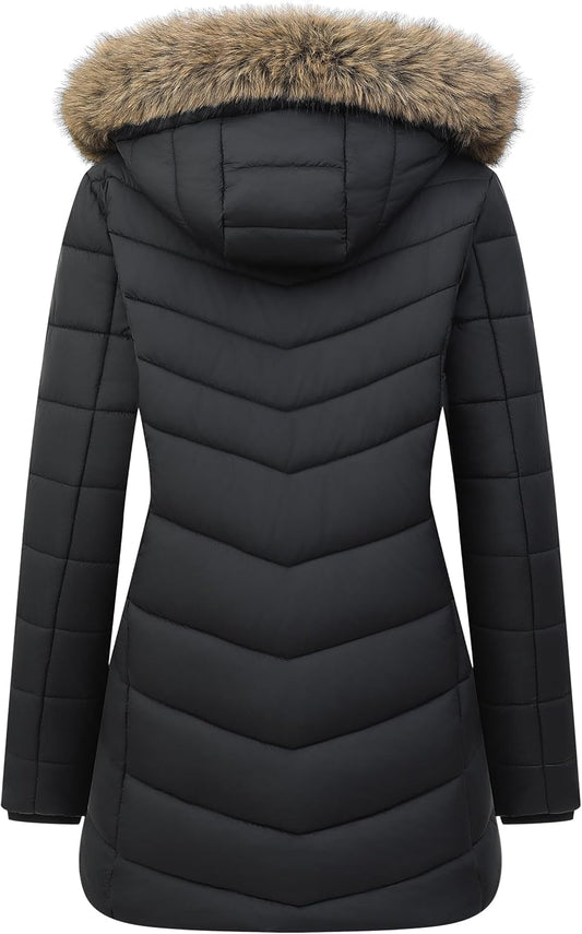 waterproof outer fabric of MOERDENG womens long puffer coat for rainy and snowy winter days