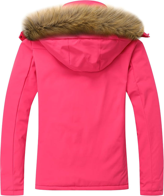 MOERDENG Women's Waterproof Ski Snow Jacket Winter Warm Hooded Snow Coat Mountain Windproof Ski Jacket For Women