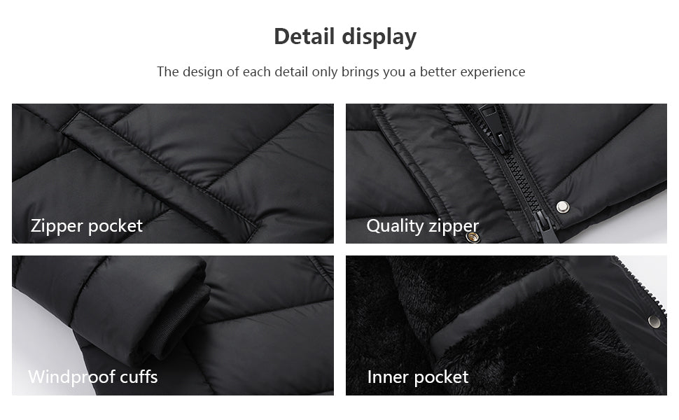 size chart (inch) for MOERDENG womens long winter fleece-lined waterproof down jacket