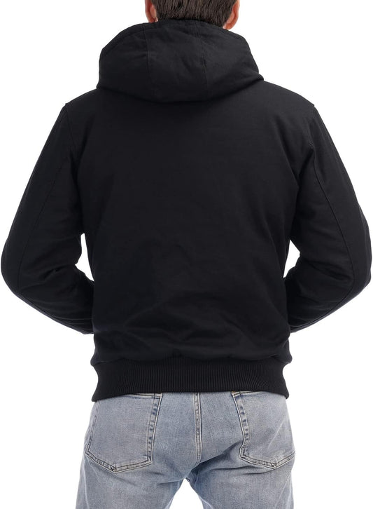 Men's Loose Fit Quilted Flannel Lined Workwear Waterproof Active Jacket Hooded Work Coat