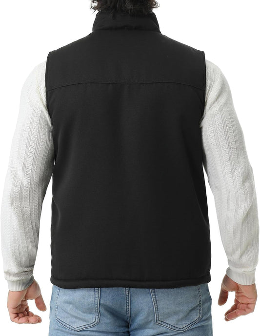 Men's Loose Fit Washed Duck Fleece-Lined Waterproof Workwear Mock-Neck Vest