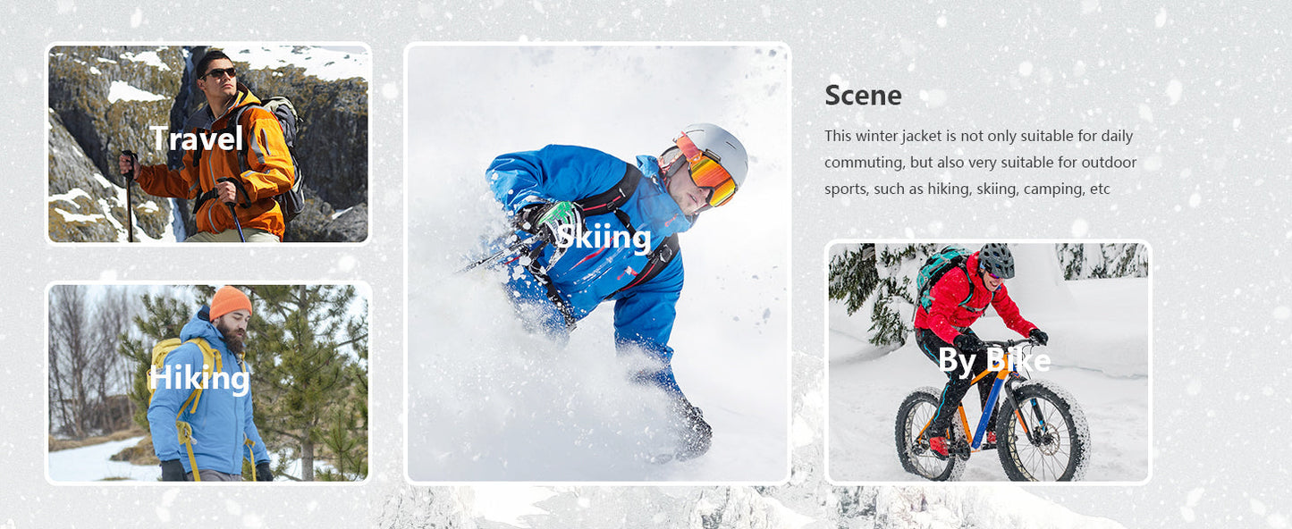 Men's Ski Jacket with Hooded Snowboarding Waterproof Fleece Lining Jacket Winter Coat Multi Pockets