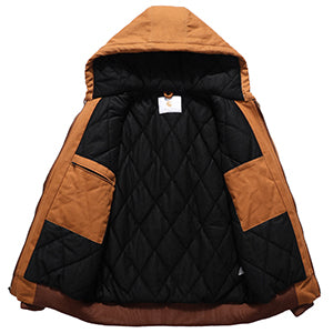 Men's Loose Fit Quilted Flannel Lined Workwear Waterproof Active Jacket Hooded Work Coat