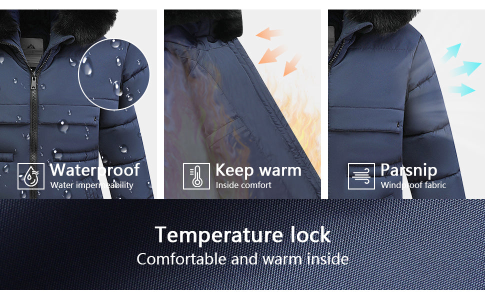 reinforced seam stitching of MOERDENG kids long-lasting parka for durability
