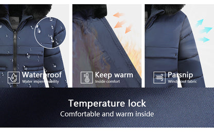 reinforced seam stitching of MOERDENG kids long-lasting parka for durability
