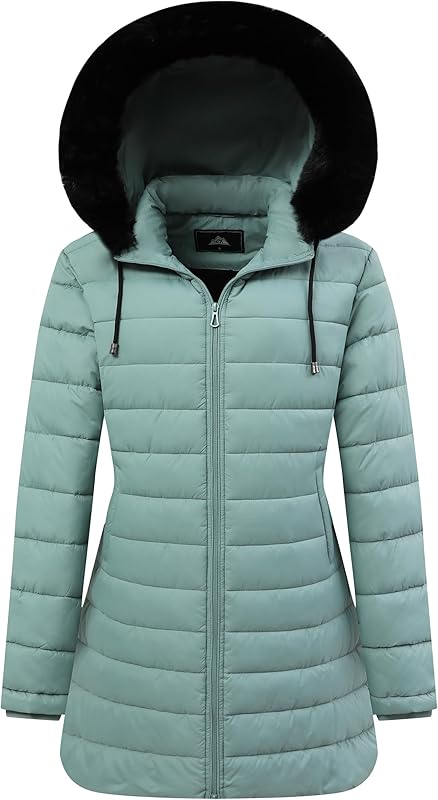 Women's Waterproof Long Down Jacket,Warm Winter Hooded Puffer Coat Thickened for Hiking Outdoor