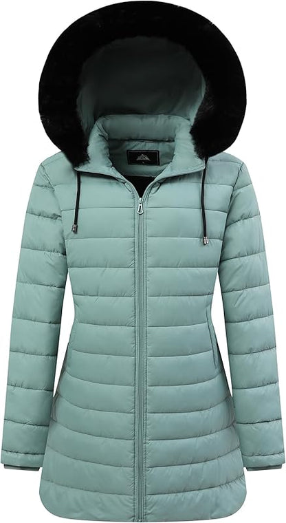 Women's Waterproof Long Down Jacket,Warm Winter Hooded Puffer Coat Thickened for Hiking Outdoor