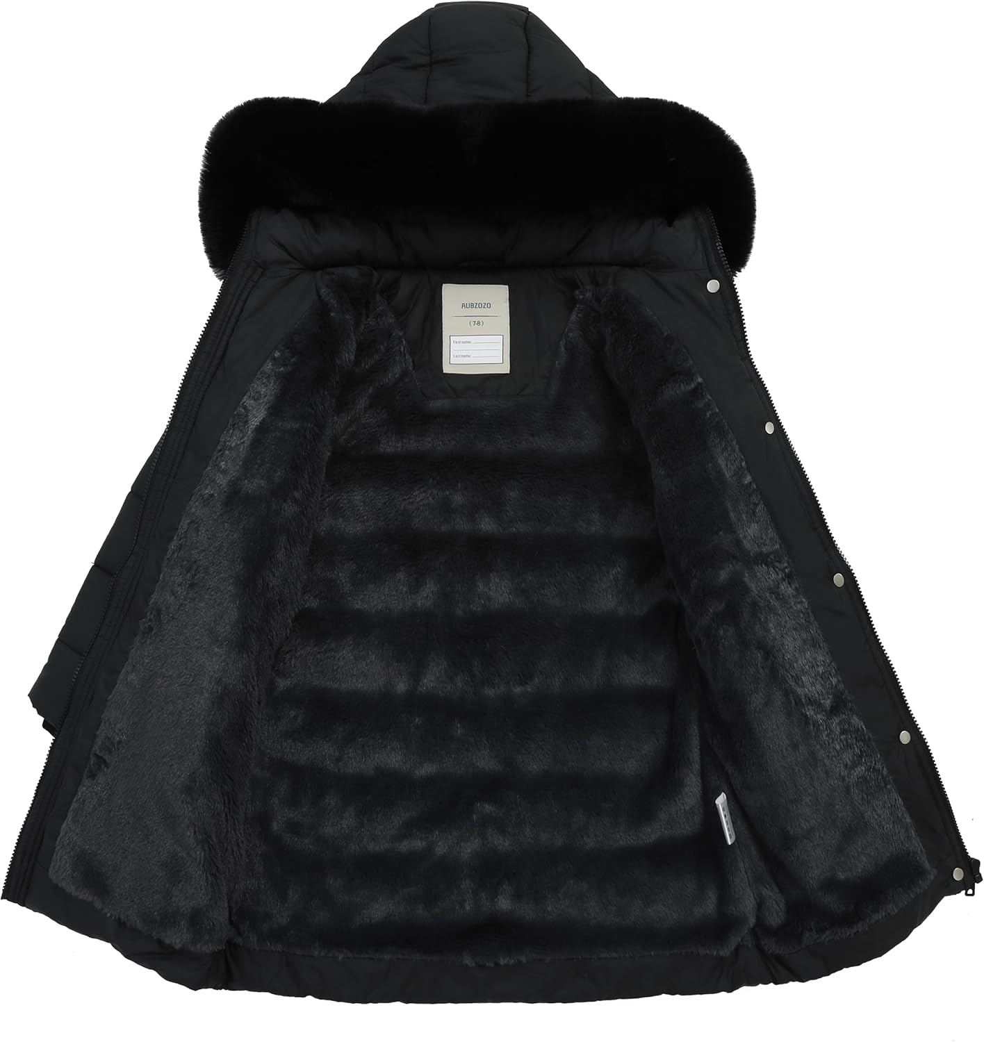MOERDENG girls winter coat removable faux-fur trim on fleece-lined hood