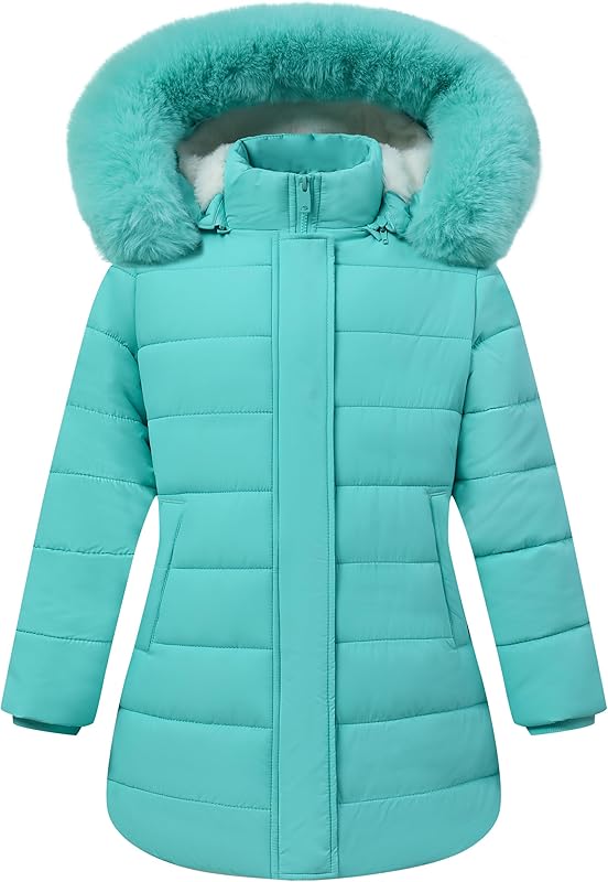 MOERDENG girls down coat warm fleece lining for cold winter days