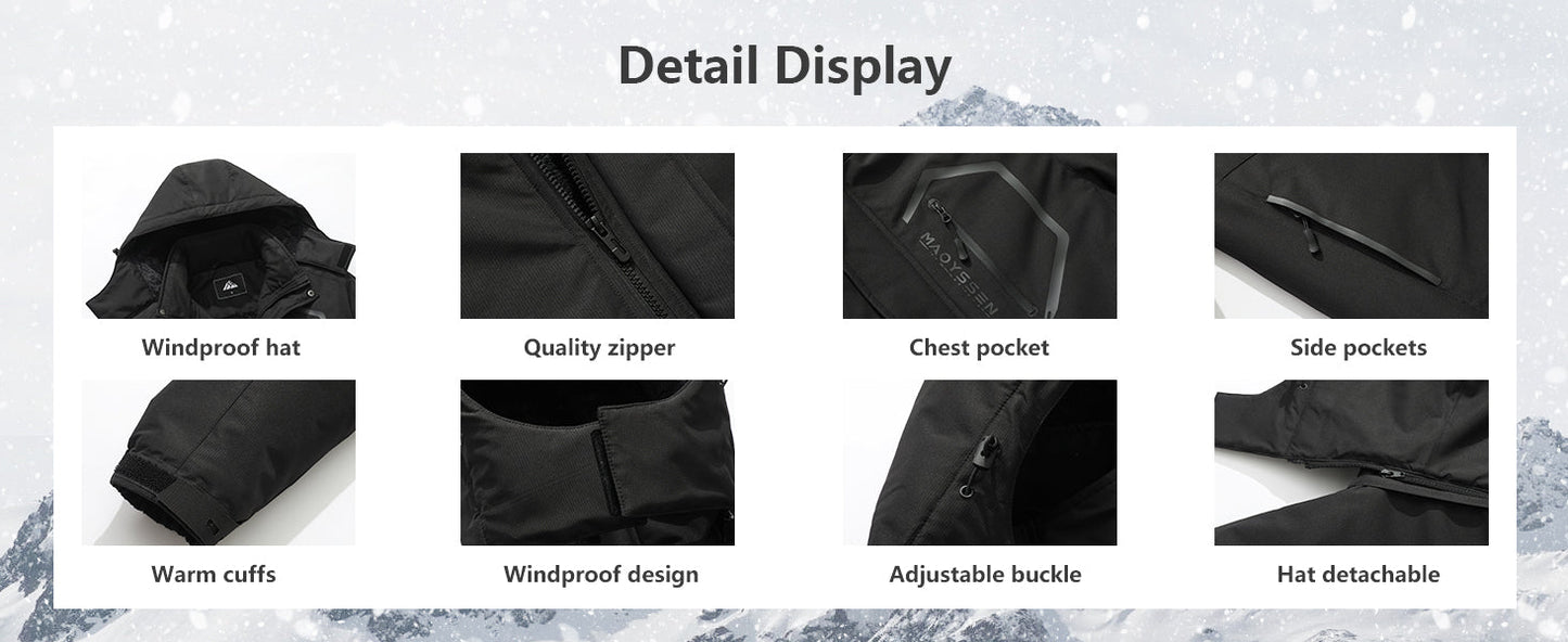 Men's Mountain Ski Jacket Winter Snow Coats Waterproof Warm Fleece Lining Jacket Parka with Hooded