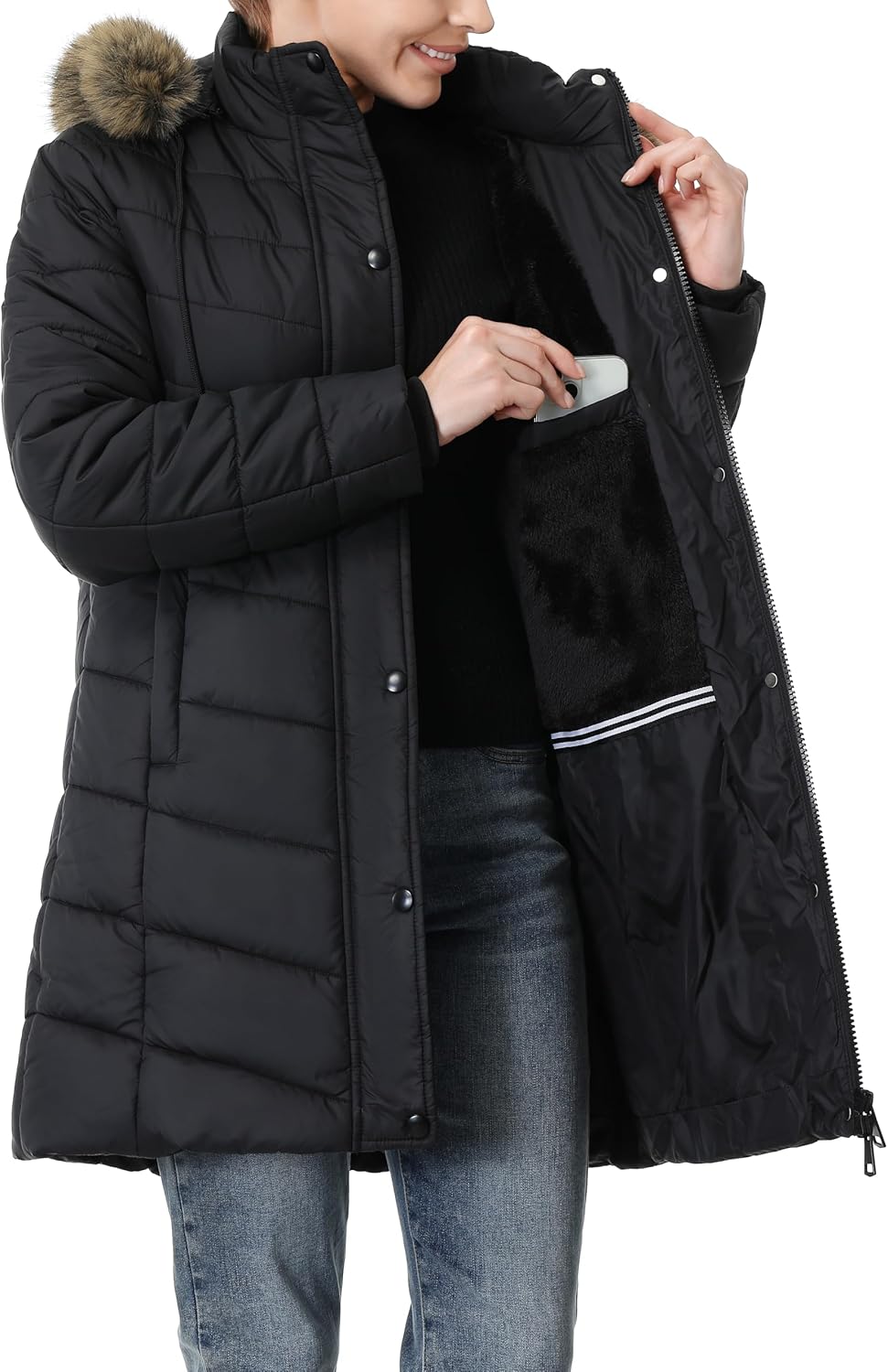 adjustable hat rope of MOERDENG womens waterproof parka for customized hood fit
