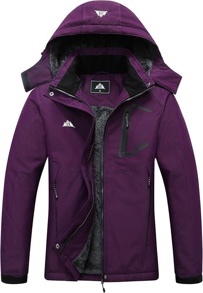 MOERDENG Women's Ski Jacket Waterproof Winter Coat Hooded Snowboarding Jacket Warm Winter Jacket