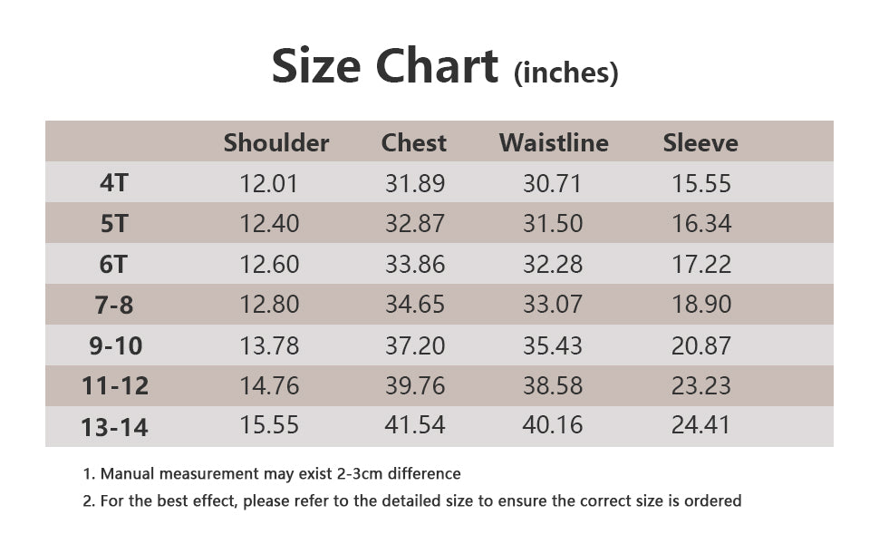 size chart (cm/inches) for MOERDENG girls warm hooded long winter puffer jacket
