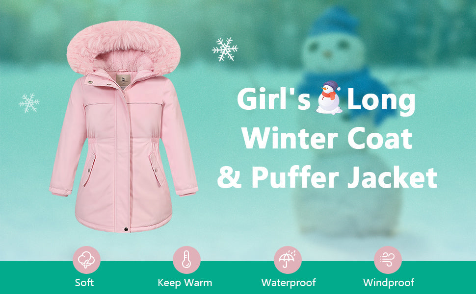 MOERDENG Girls Waterproof Winter Coat - Warm & Insulated