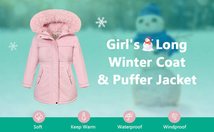 MOERDENG Girls Waterproof Winter Coat - Warm & Insulated