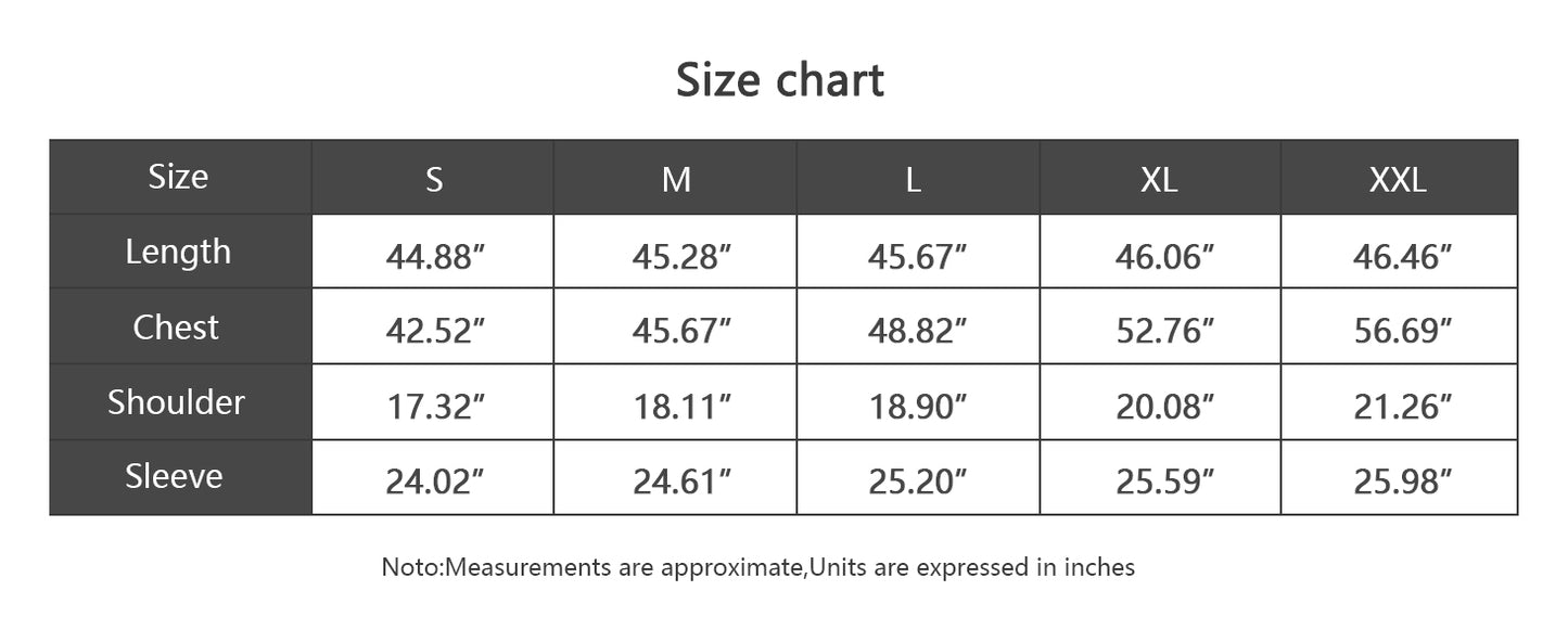 size chart (cm/inches) for MOERDENG womens waterproof long down alternative winter parka
