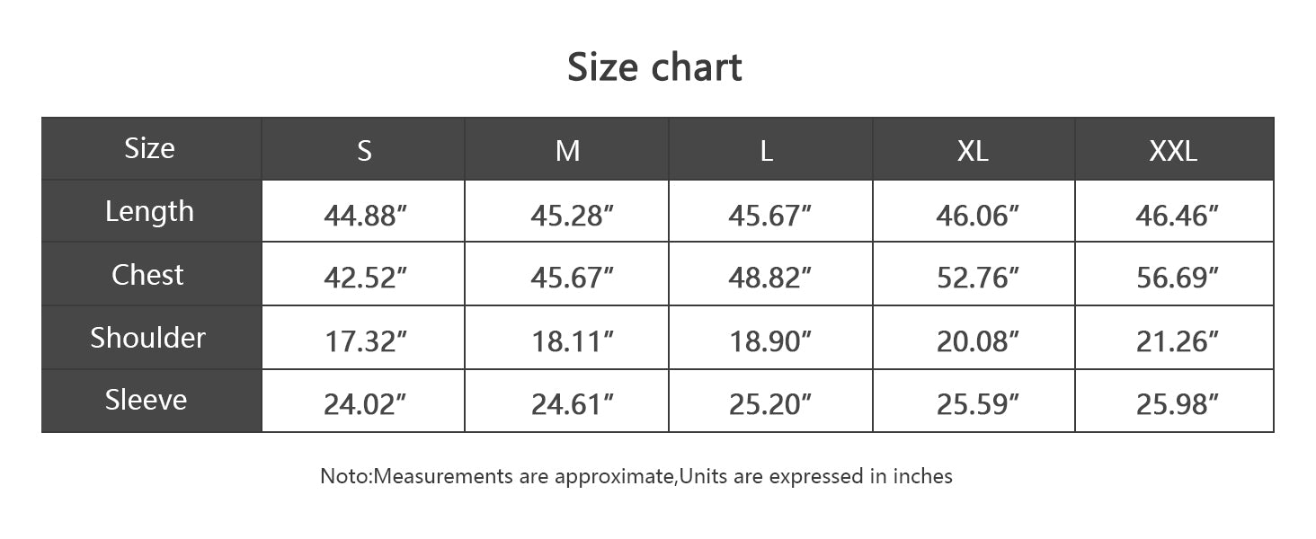 size chart (cm/inches) for MOERDENG womens waterproof long down alternative winter parka
