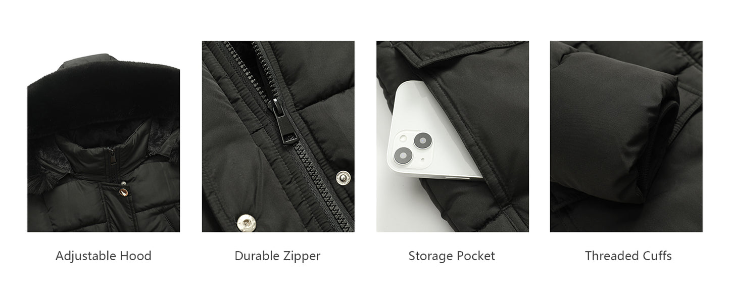 classic black colorway of MOERDENG womens long down alternative coat for versatile styling
