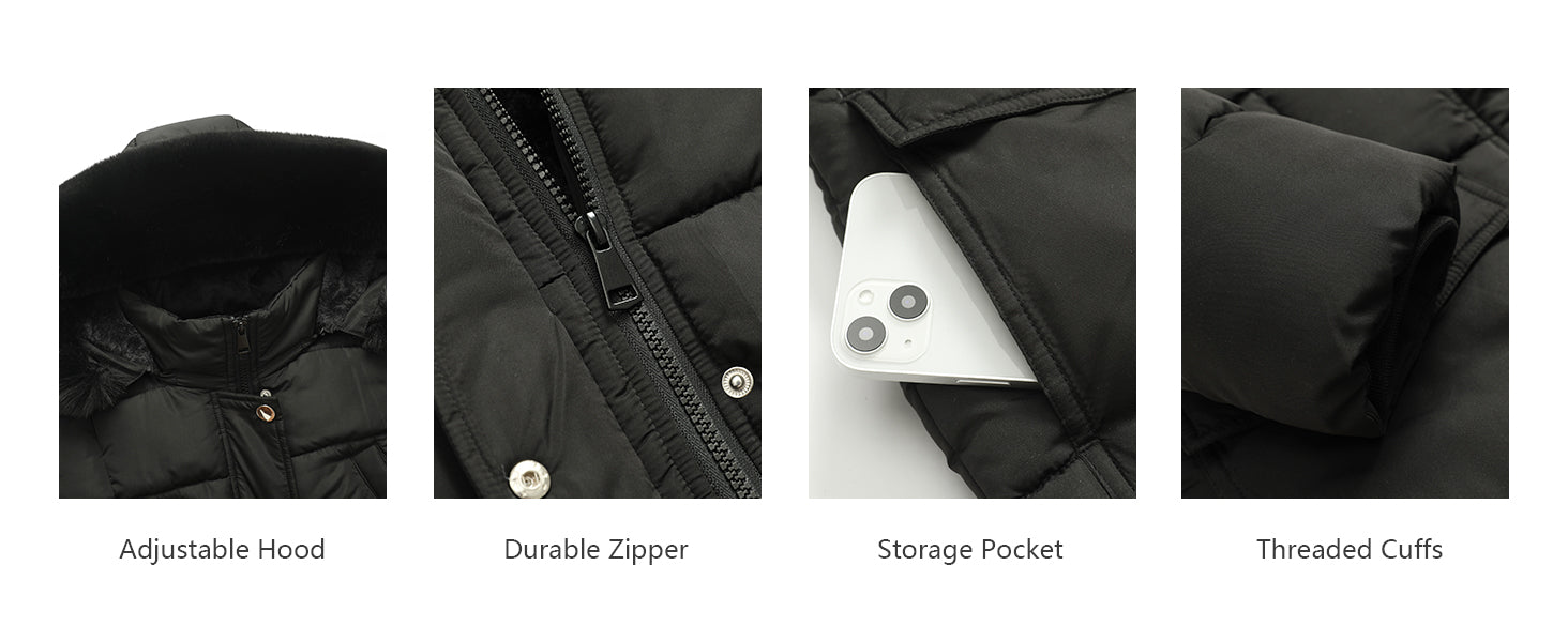 classic black colorway of MOERDENG womens long down alternative coat for versatile styling
