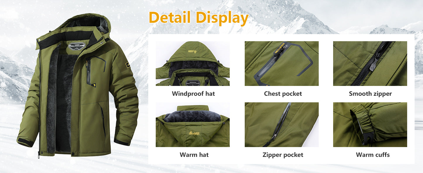 Men's Ski Jacket Warm Winter Snow Coat Waterproof Mountain Windbreaker Snowboarding Jacket Hooded for Hiking Traval