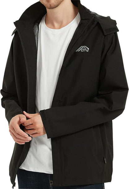 MOERDENG Men's Lightweight Waterproof Hooded Rain Jacket Outdoor Raincoat Shell Jacket for Hiking Travel