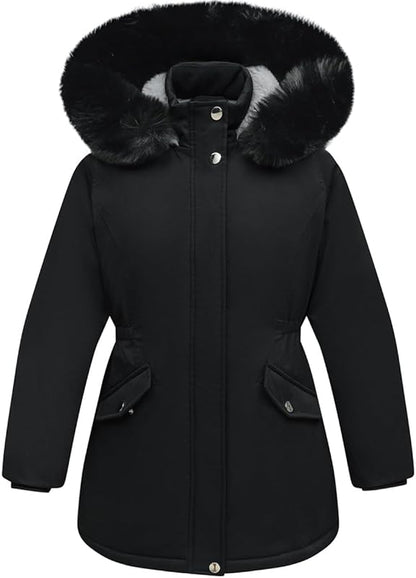 hidden inner pocket of MOERDENG girls long winter coat for storing small valuables
