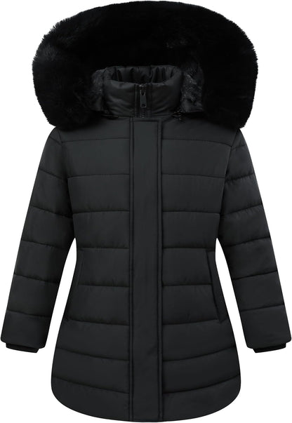 MOERDENG girls waterproof winter coat with removable hood kids fleece insulated snow parka