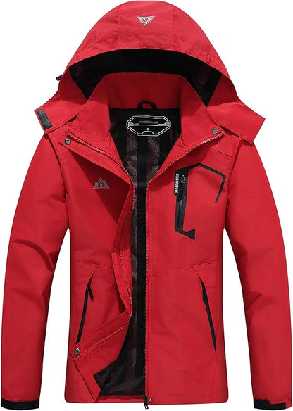 Women's Waterproof Lightweight Rain Jacket Windproof Breathable Trench Coat Detachable Hood Raincoats Outdoor Hiking Jacket