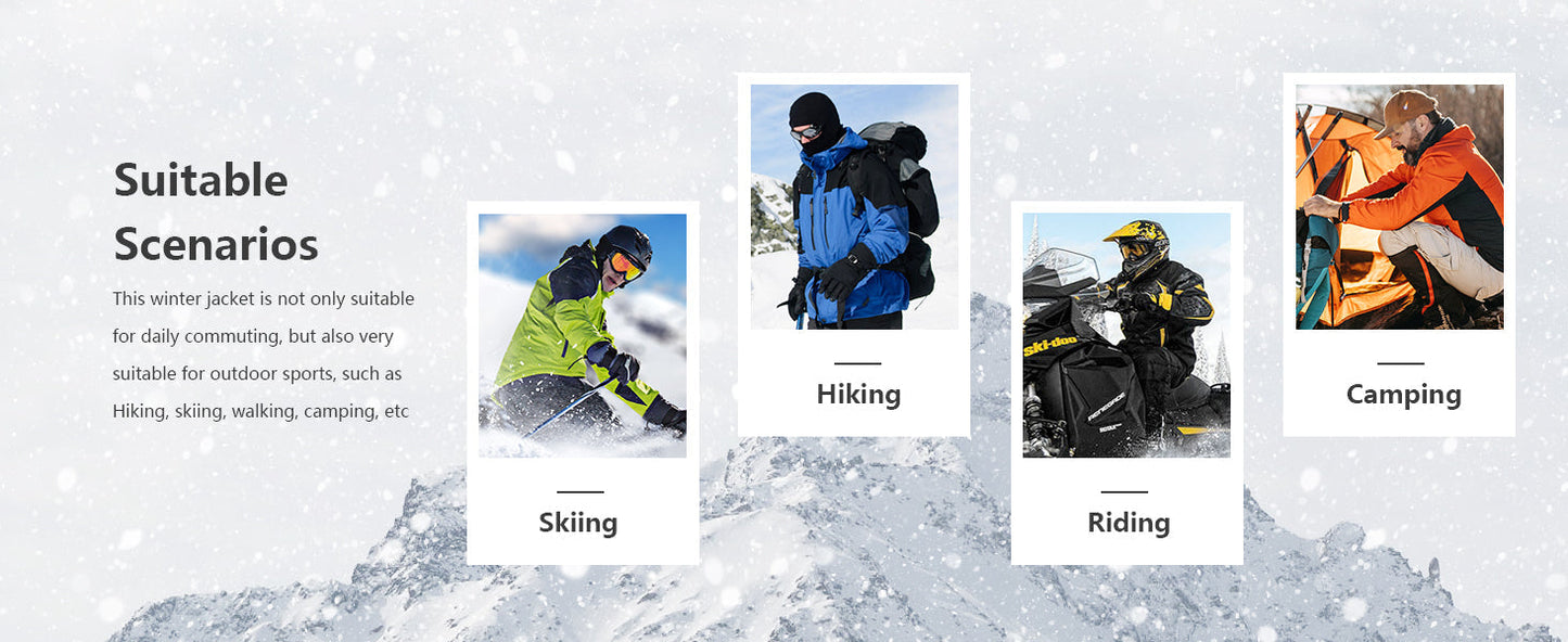 Men's Mountain Ski Jacket Winter Snow Coats Waterproof Warm Fleece Lining Jacket Parka with Hooded