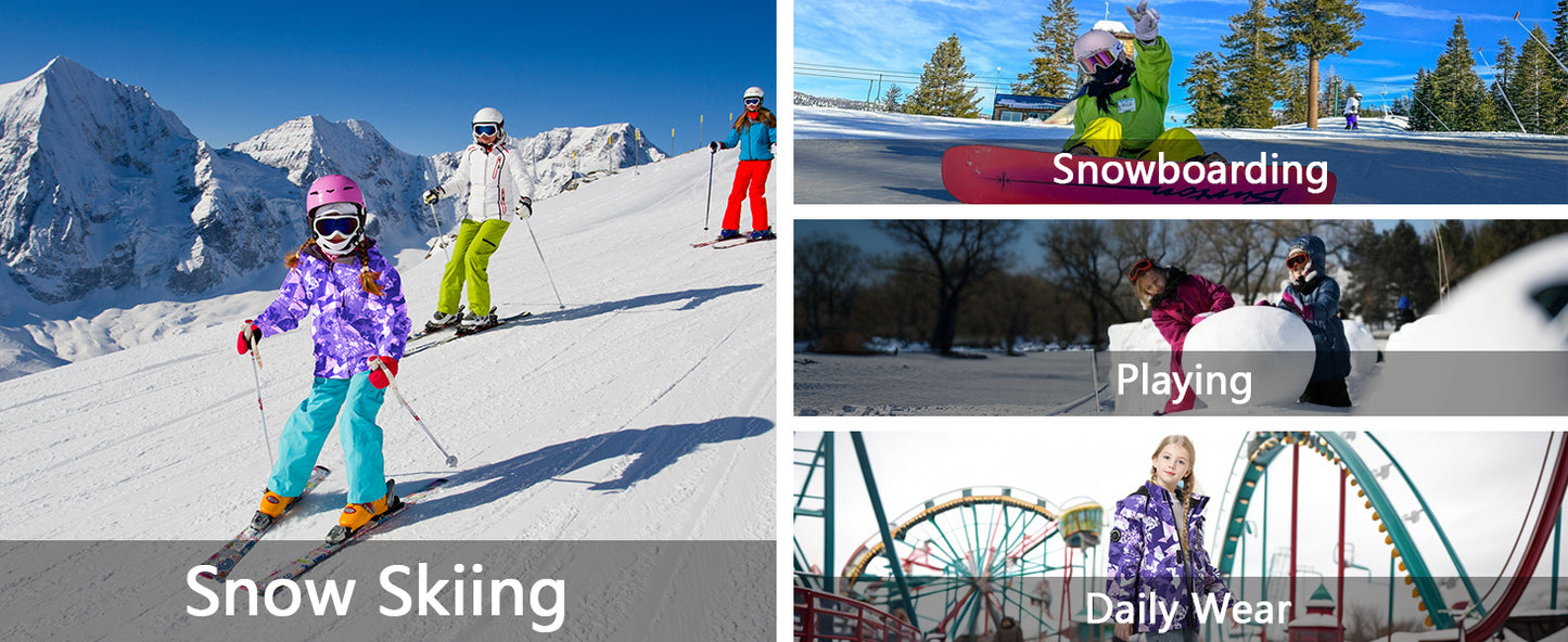 Kid's Ski Jacket Waterproof Winter Coat Boy's and Girl's Fleece Snowboarding Jackets with Detachable Hood