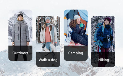 reflective logo detail of MOERDENG womens thickened long waterproof down parka for low-light outdoor safety
