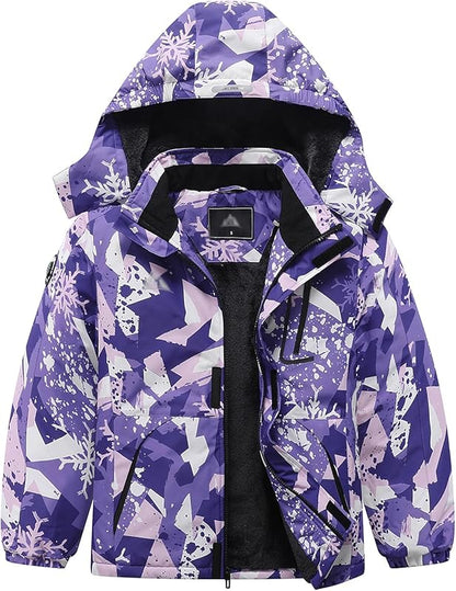 Kid's Ski Jacket Waterproof Winter Coat Boy's and Girl's Fleece Snowboarding Jackets with Detachable Hood