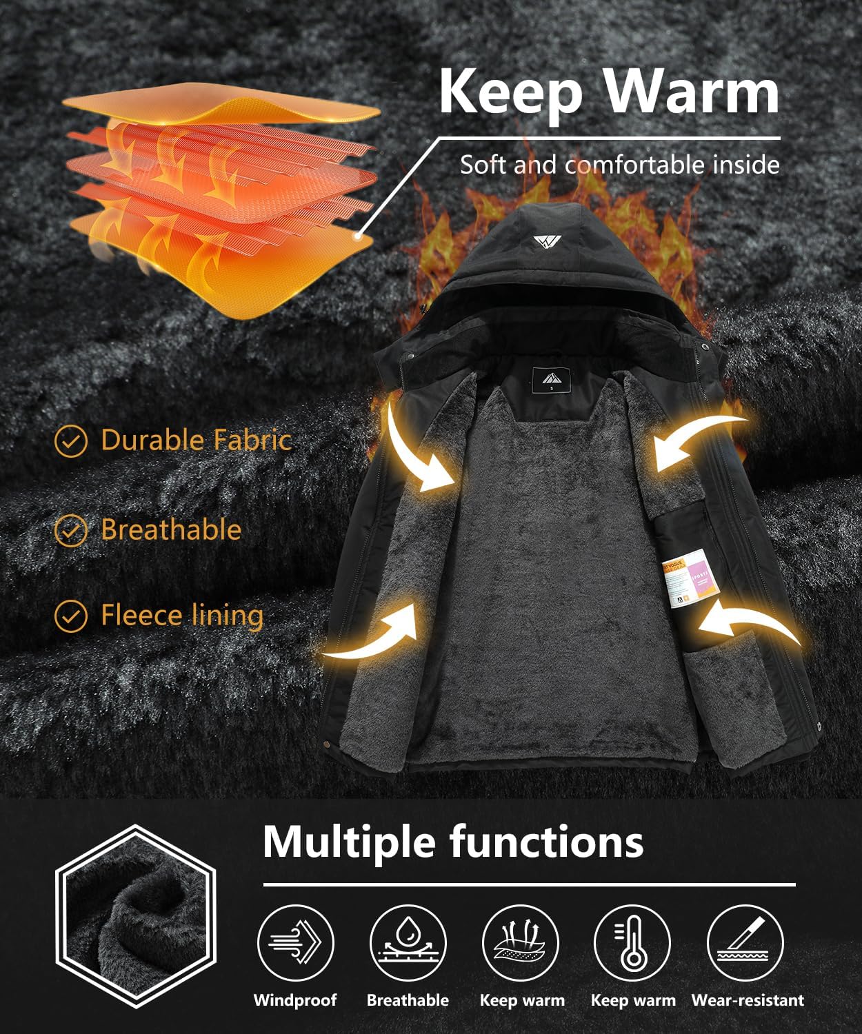 Men's Mountain Ski Jacket Waterproof Winter Coat Warm Snowboarding Jacket Snow Windbreaker Hooded for Hiking