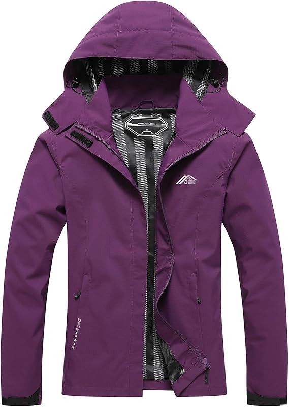 Women's Waterproof Raincoat Lightweight Rain Jacket Detachable Hood Travel Outdoor