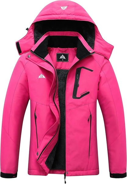 MOERDENG Women's Ski Jacket Waterproof Winter Coat Hooded Snowboarding Jacket Warm Winter Jacket