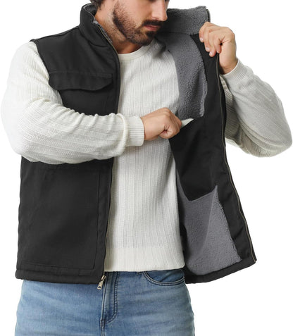 Men's Loose Fit Washed Duck Fleece-Lined Waterproof Workwear Mock-Neck Vest