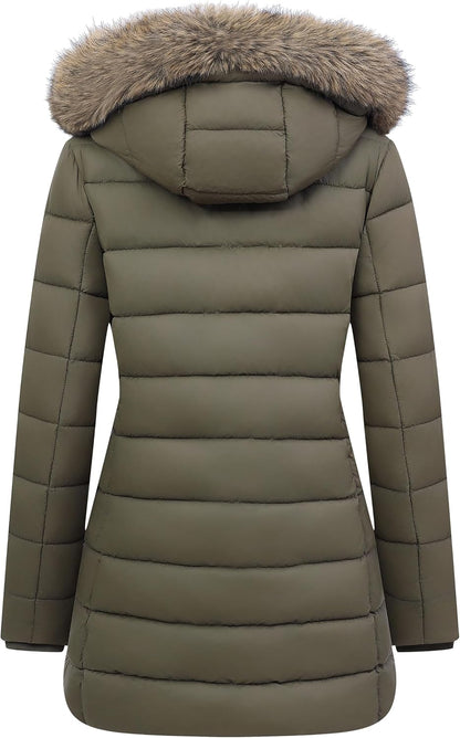 DWR waterproof breathable outer fabric of MOERDENG womens thickened down parka for rainy and snowy days
