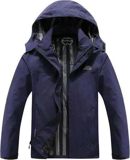 MOERDENG Men's Lightweight Waterproof Hooded Rain Jacket Outdoor Raincoat Shell Jacket for Hiking Travel