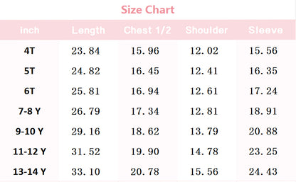 size guide (cm/inches) for MOERDENG girls long waterproof warm puffer winter jacket