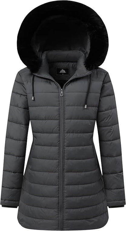 Women's Waterproof Long Down Jacket,Warm Winter Hooded Puffer Coat Thickened for Hiking Outdoor