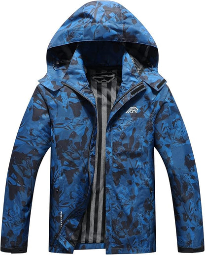 MOERDENG Men's Lightweight Waterproof Hooded Rain Jacket Outdoor Raincoat Shell Jacket for Hiking Travel