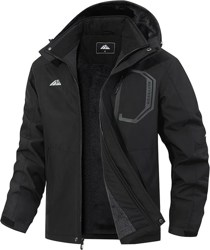 Men's Ski Jacket with Hooded Snowboarding Waterproof Fleece Lining Jacket Winter Coat Multi Pockets