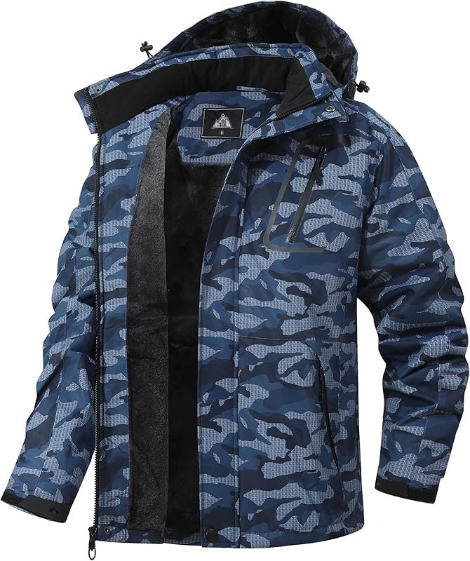 Men's Mountain Winter Coat Warm Fleece Ski Snow Jacket Waterproof Raincoat with Hood