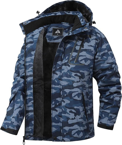 Men's Mountain Winter Coat Warm Fleece Ski Snow Jacket Waterproof Raincoat with Hood