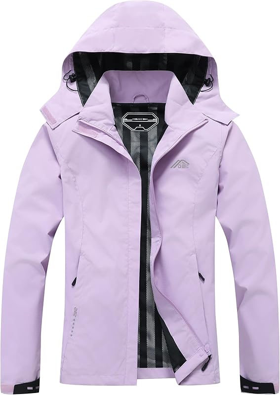 Women's Waterproof Raincoat Lightweight Rain Jacket Detachable Hood Travel Outdoor