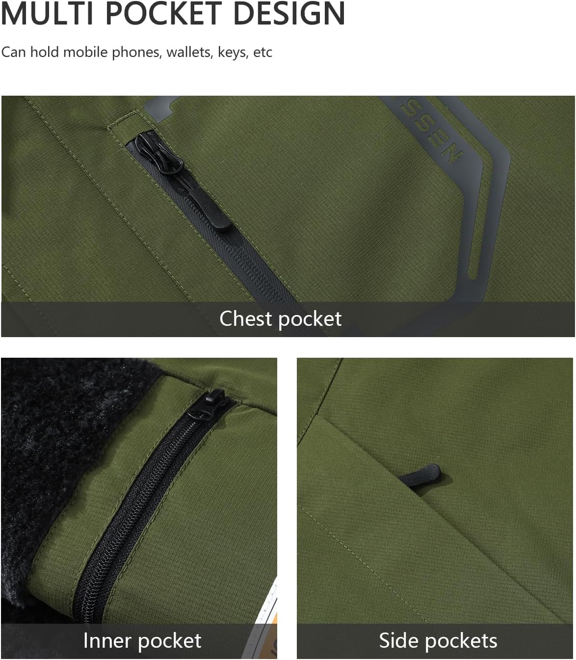 Men's Ski Jacket with Hooded Snowboarding Waterproof Fleece Lining Jacket Winter Coat Multi Pockets