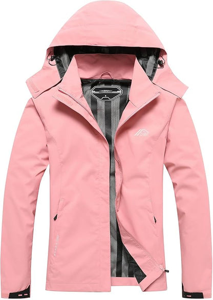 Women's Waterproof Raincoat Lightweight Rain Jacket Detachable Hood Travel Outdoor