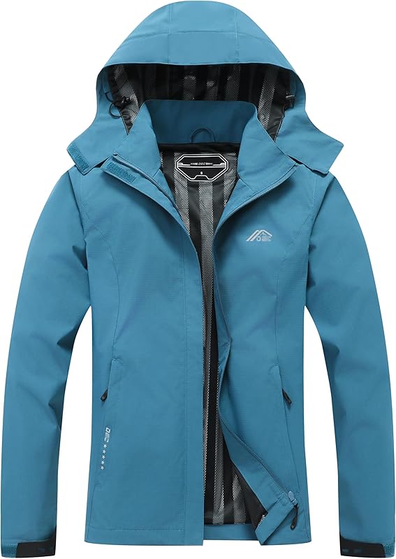 Women's Waterproof Raincoat Lightweight Rain Jacket Detachable Hood Travel Outdoor