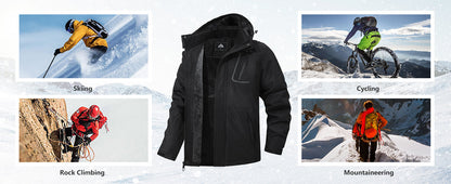 Men's Mountain Winter Coat Warm Fleece Ski Snow Jacket Waterproof Raincoat with Hood