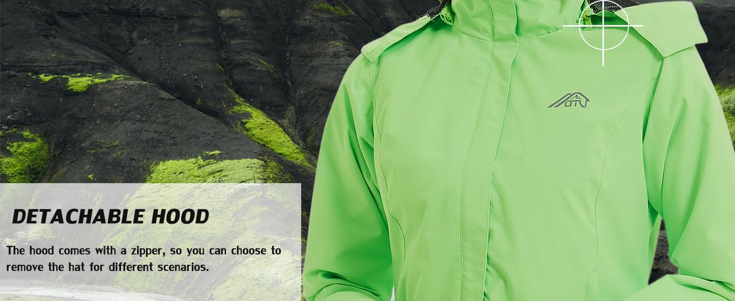 Women's Waterproof Raincoat Lightweight Rain Jacket Detachable Hood Travel Outdoor